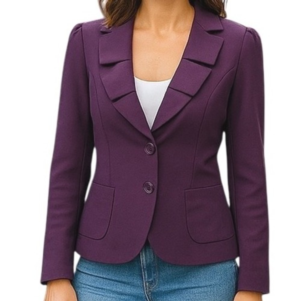 Sandro Sportswear Purple 2 Button Blazer Jacket Pleated Collar Lined Size M